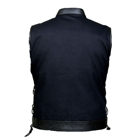 Leather House Men's SOA Trim Denim Vest with Side Laces Leathers Crafted