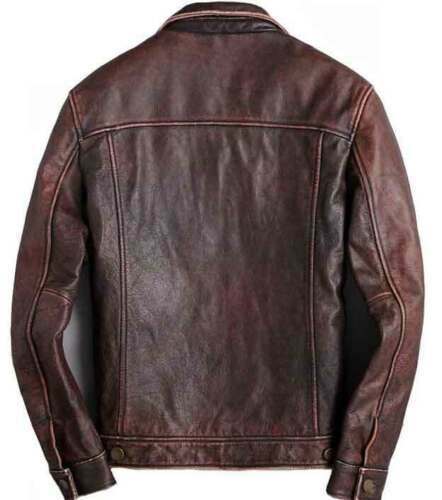 Men's Brown Trucker Leather Jacket Leathers Crafted