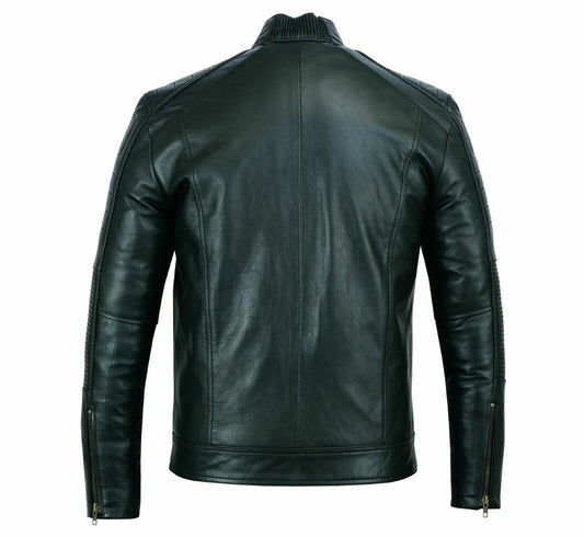 Black Leather Biker Jacket With Shoulder Panel Leathers Crafted