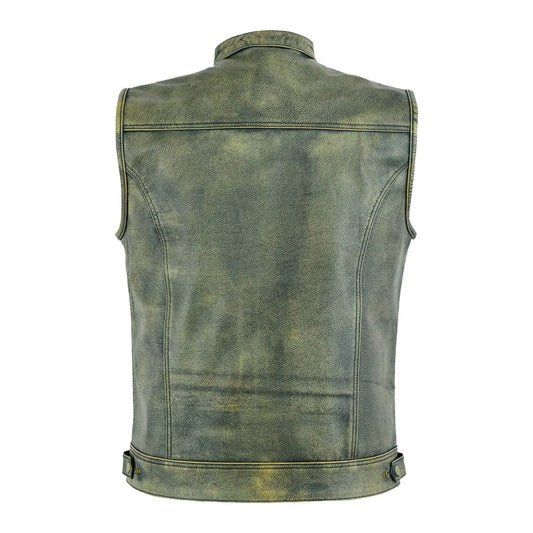 Vintage Edge: Distressed Brown Leather Biker Vest Leathers Crafted