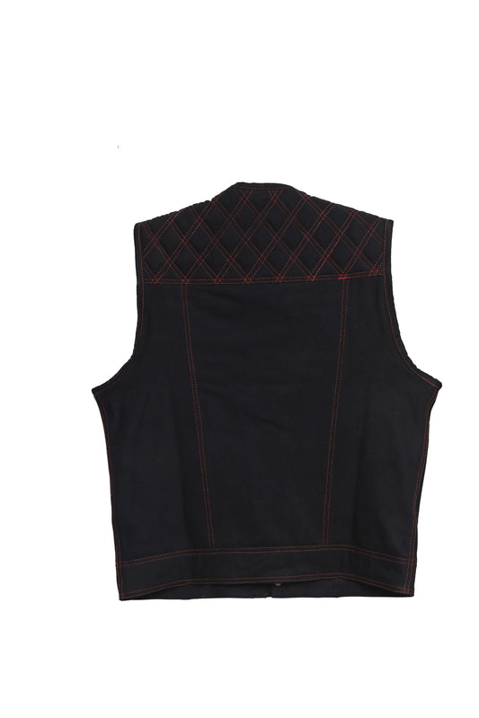 "Black and Red Soft leather Motorbike vest" Leathers Crafted