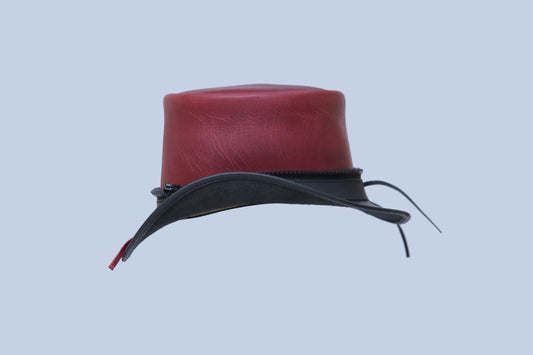 Red and Black Leather Zippered Top Hat with Accent Laces Leathers Crafted