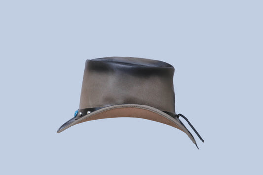 Two Tone Leather Top Hat with Turquoise and Studded Band Leathers Crafted