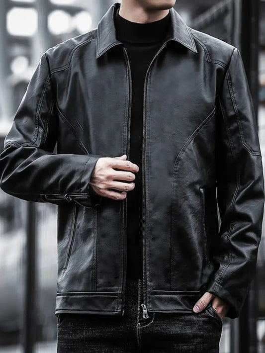 Black Vintage Style Leather Biker Jacket Leathers Crafted