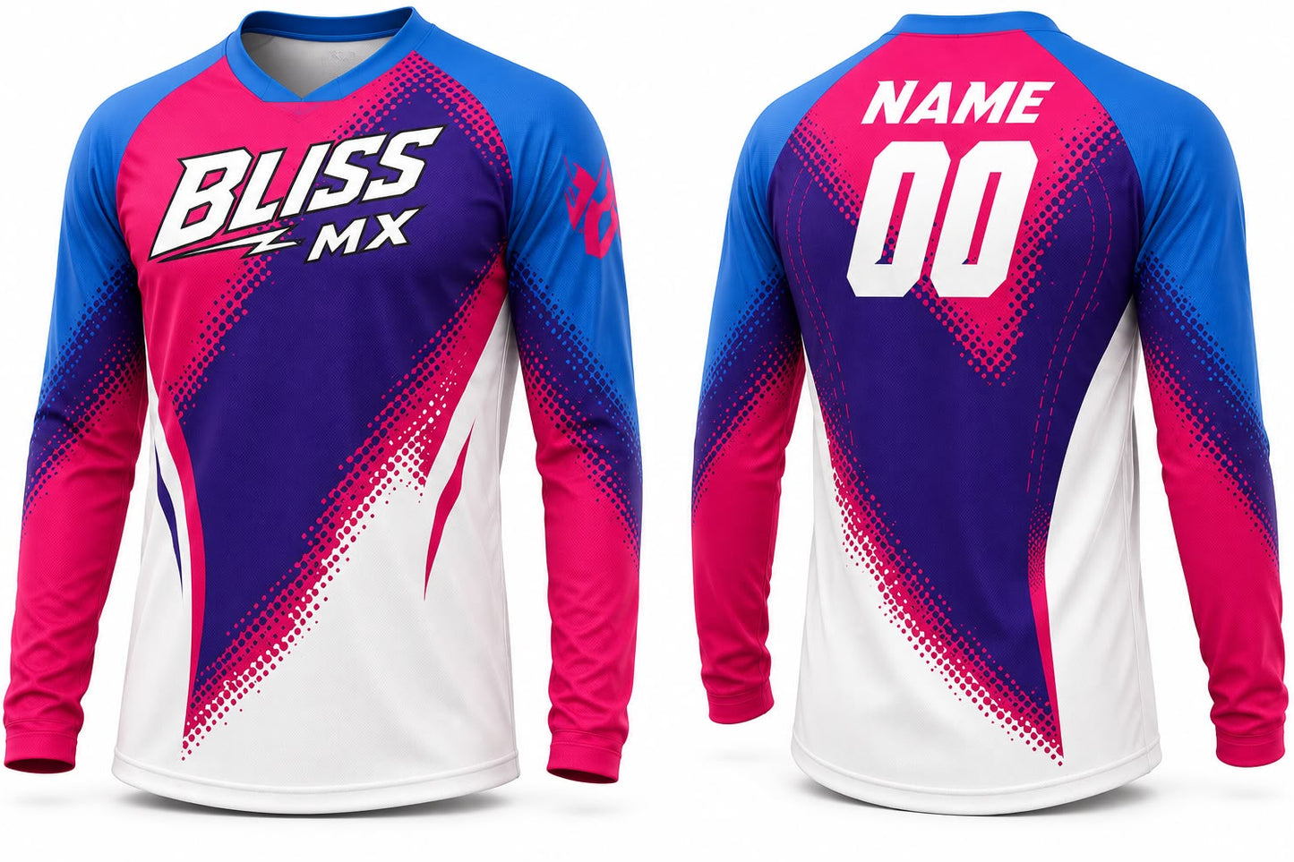 Bliss MX Pink, Blue & White Custom Motocross Jersey