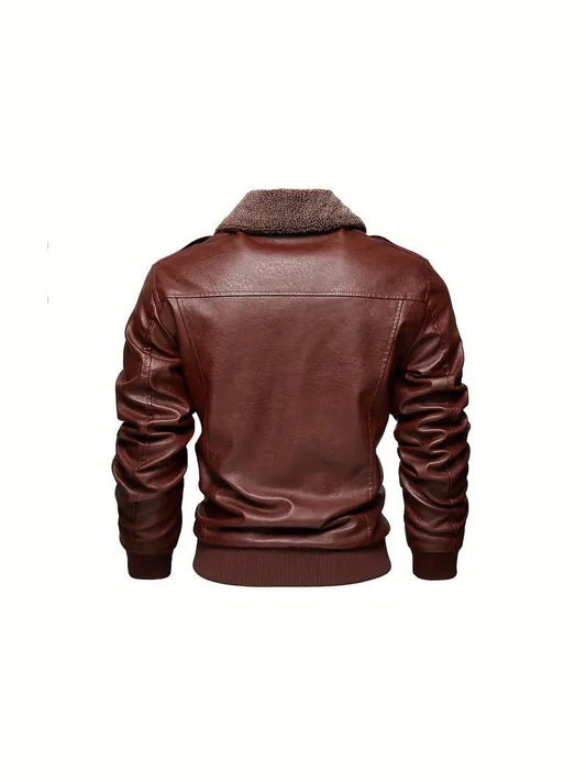 Brown Aviator Fur Collar Leather jacket for Biker Leathers Crafted