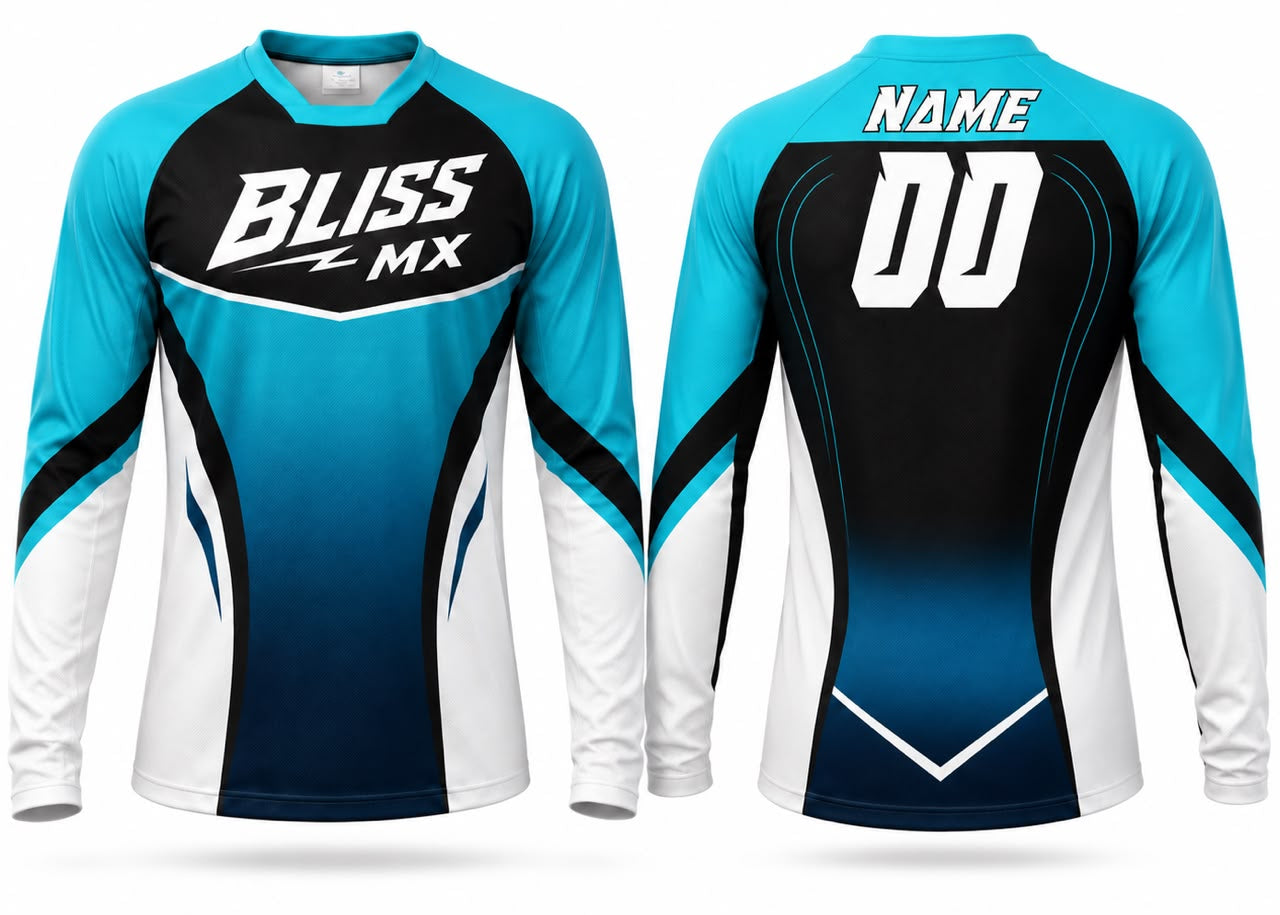 Bliss MX Custom Motocross Jersey – Turquoise & Black Fade Design