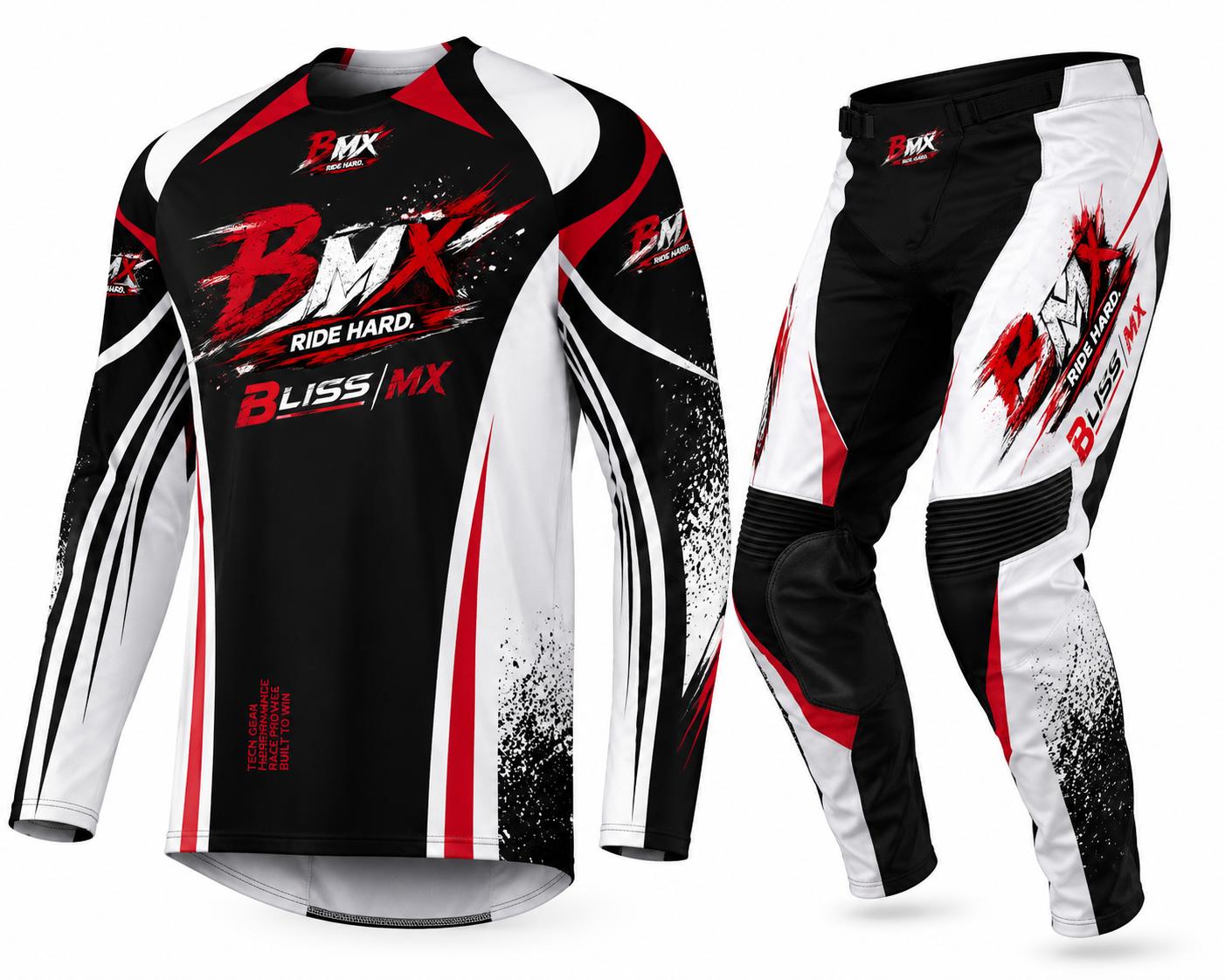 BMX Ride Hard Motocross Jersey & Pants Set – Black, Red & White | Bliss MX