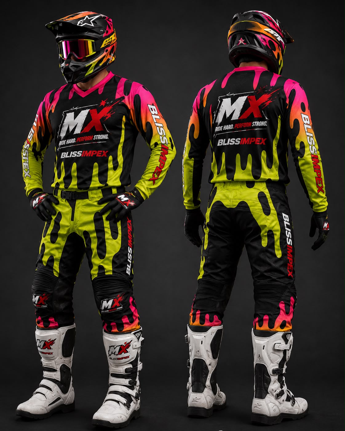 Blissimpex Neon Pink & Lime Motocross Gear Set | Premium MX Jersey & Racing Pants | Dirt Bike Riding Gear | Enduro & Off-Road Apparel
