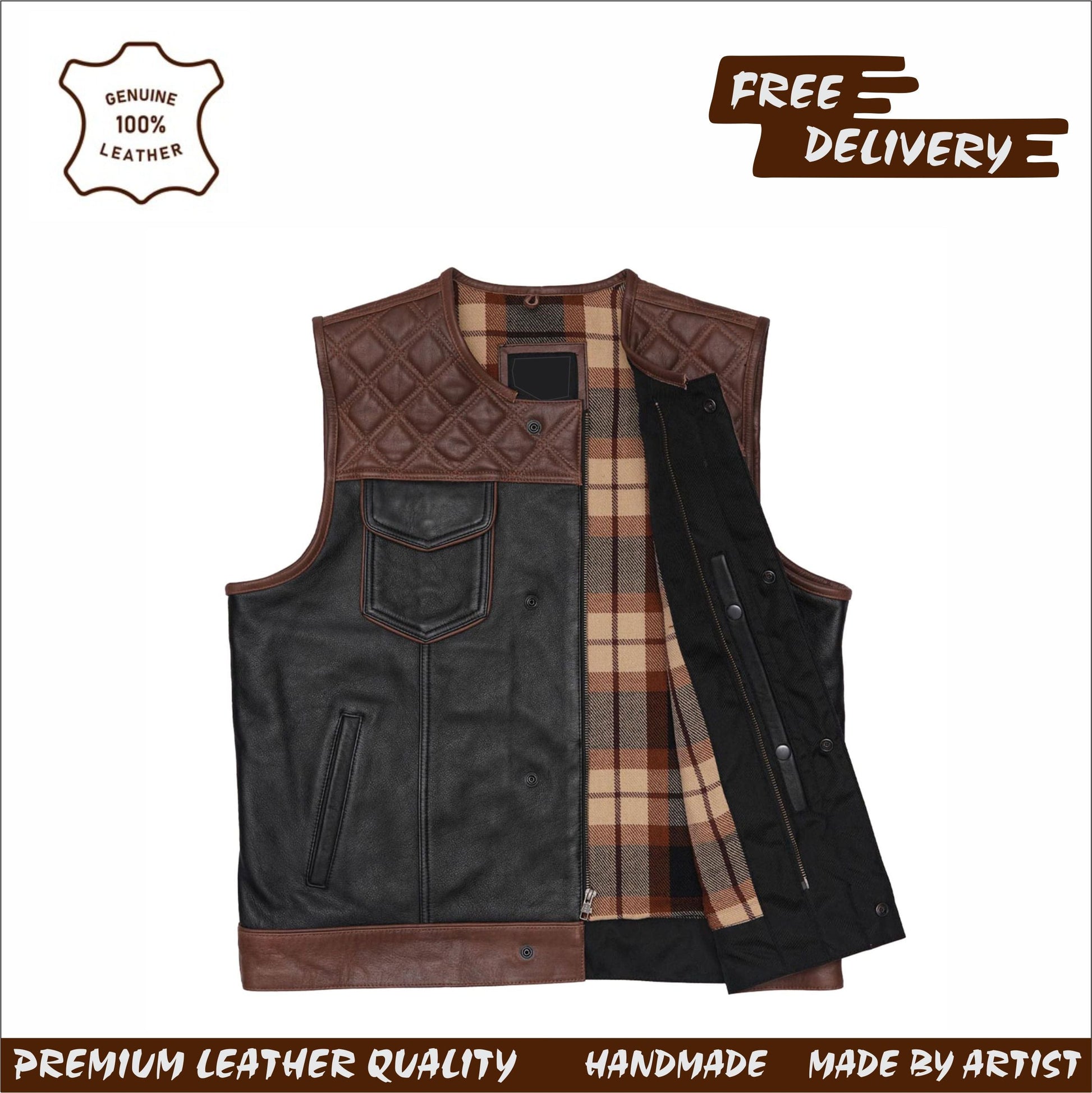 Enduring Style: Charming Brown Leather Biker Vest Leathers Crafted