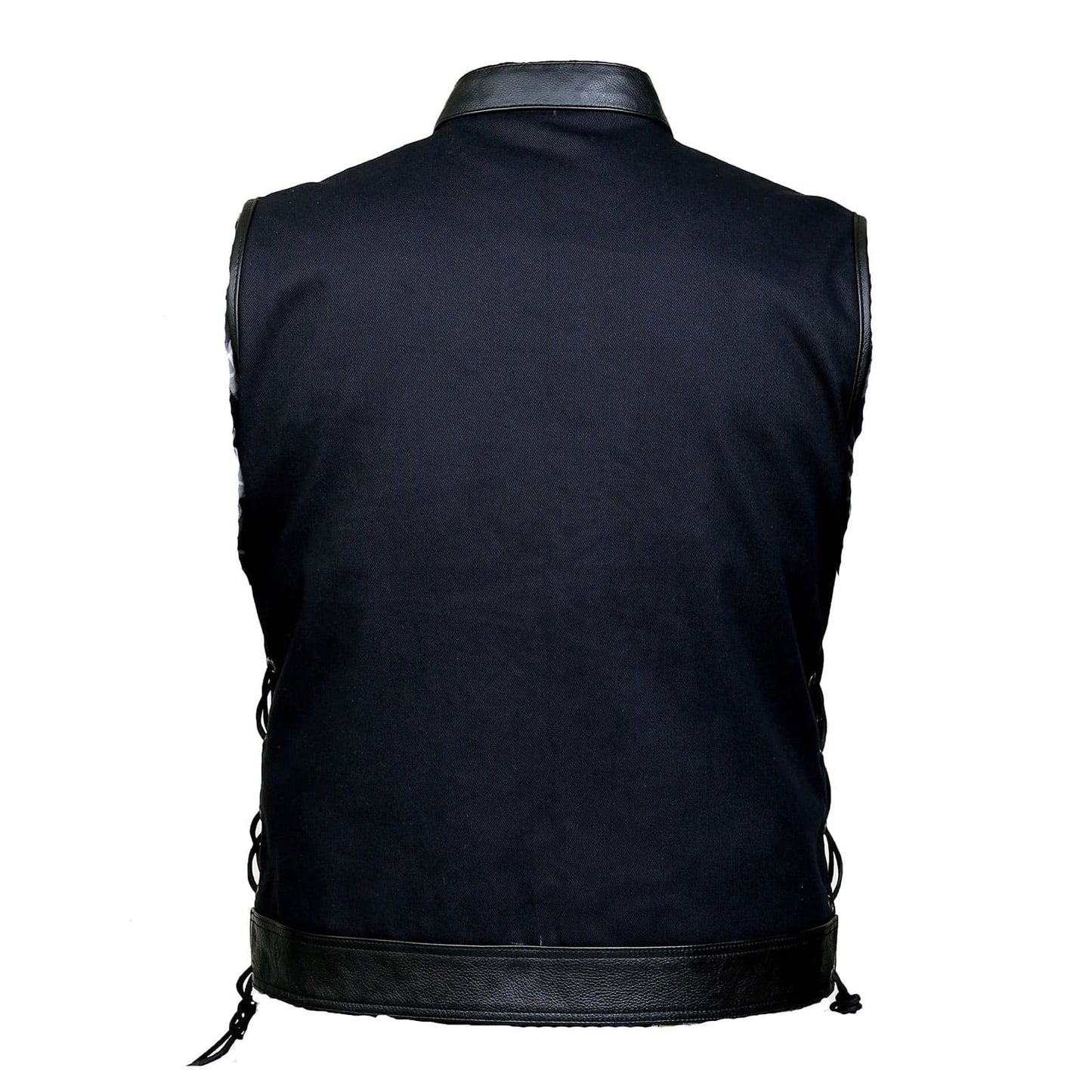 Leather House Men's SOA Trim Denim Vest with Side Laces Leathers Crafted