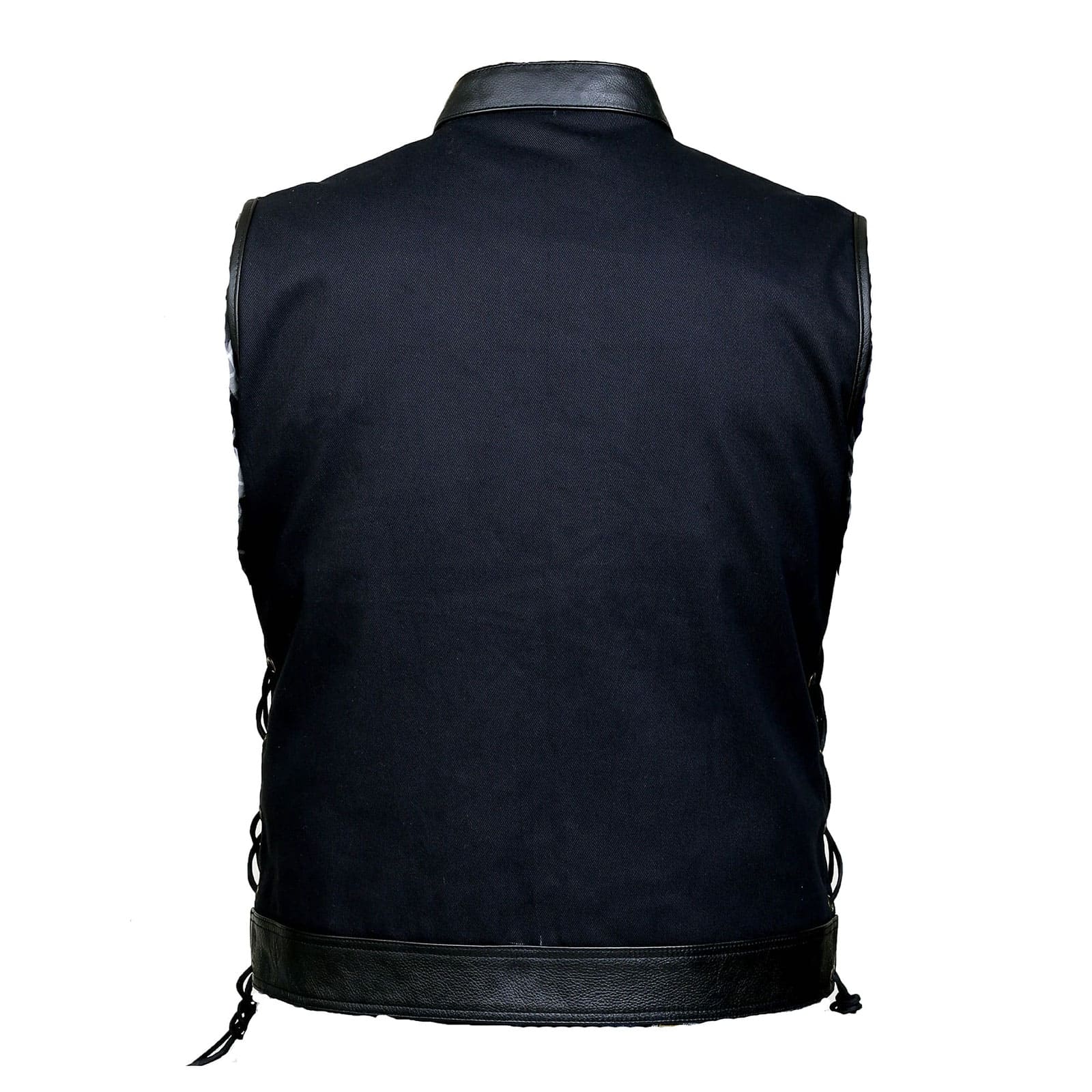 Leather House Men's SOA Trim Denim Vest with Side Laces Leathers Crafted