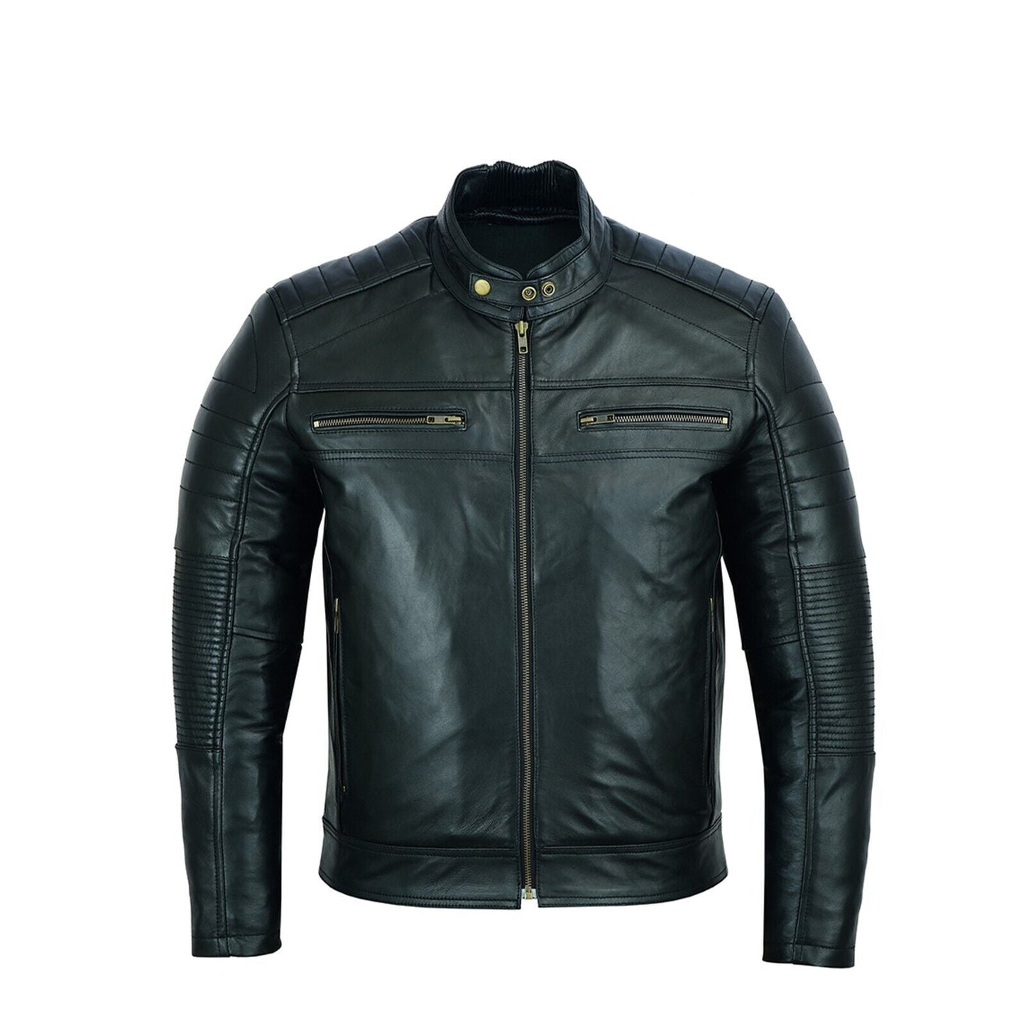 Black Leather Biker Jacket With Shoulder Panel Leathers Crafted