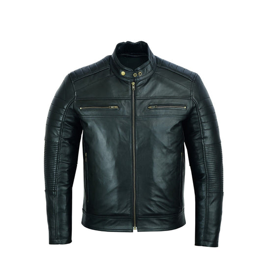 Black Leather Biker Jacket With Shoulder Panel Leathers Crafted