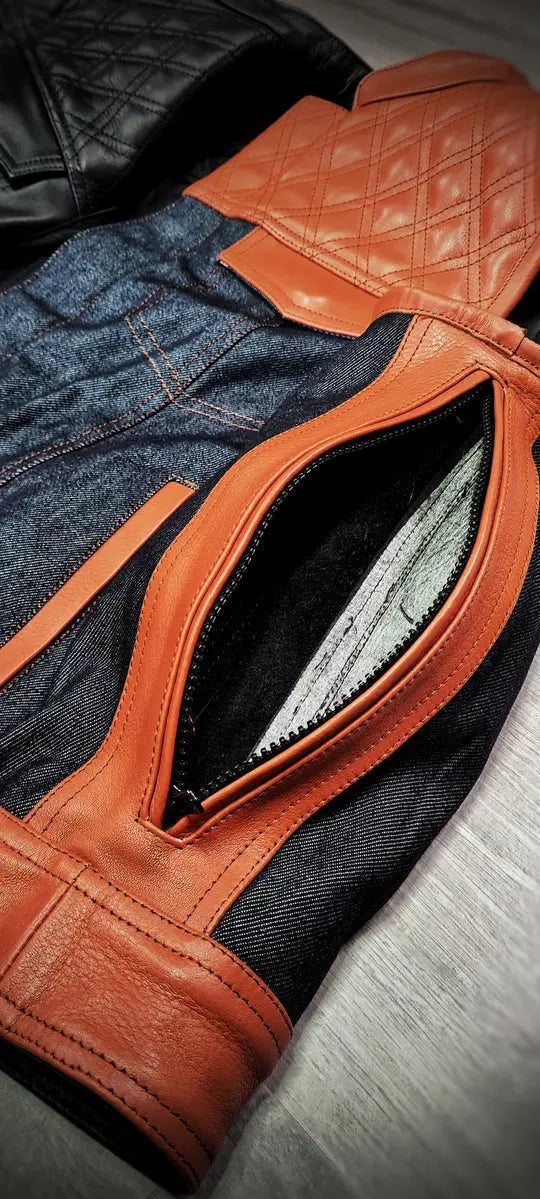 Orange black double-Sided Leather Biker Vest – Versatile Style, Ultimate Durability Leathers Crafted