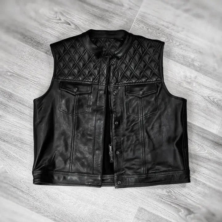 Black Leather and Canvas Biker Vest – Rugged Style with Modern Durability Leathers Crafted