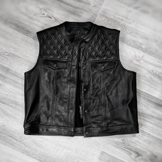 Black Leather and Canvas Biker Vest – Rugged Style with Modern Durability Leathers Crafted