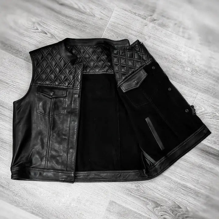 Black Leather and Canvas Biker Vest – Rugged Style with Modern Durability Leathers Crafted