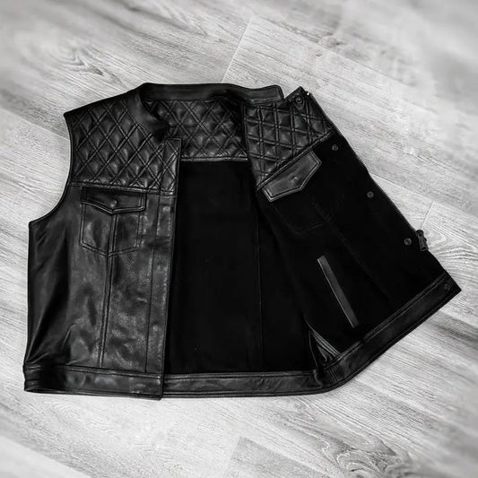 Black Leather and Canvas Biker Vest – Rugged Style with Modern Durability Leathers Crafted