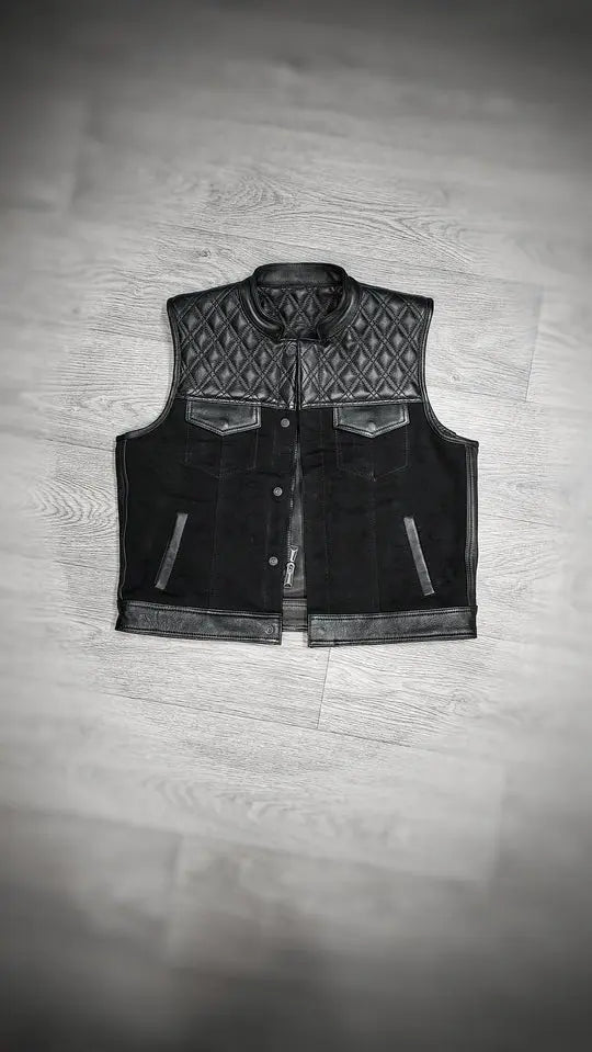 "Blackout Classic: Leather and Canvas Biker Vest" Leathers Crafted