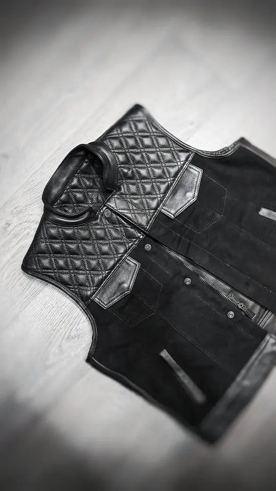 "Blackout Classic: Leather and Canvas Biker Vest" Leathers Crafted