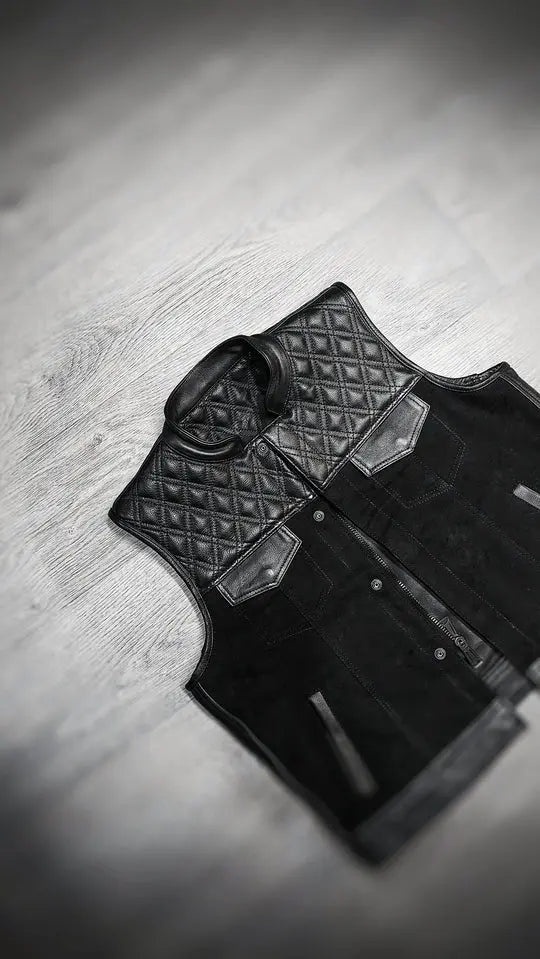 "Blackout Classic: Leather and Canvas Biker Vest" Leathers Crafted
