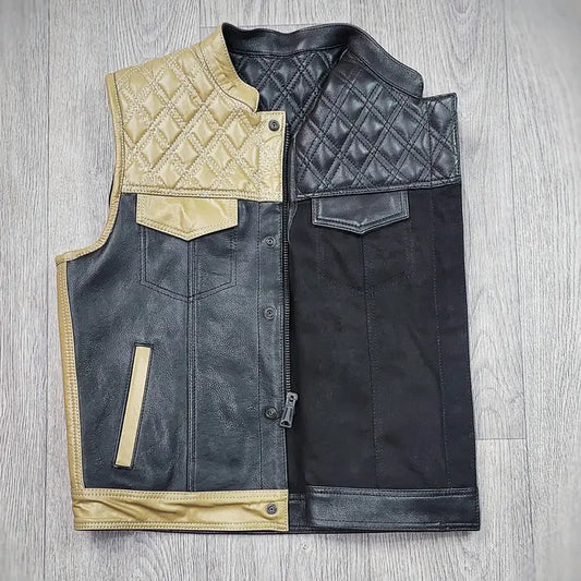 "Reversible Refined: Dual-Sided Diamond-Quilted Black Leather Vest" Leathers Crafted