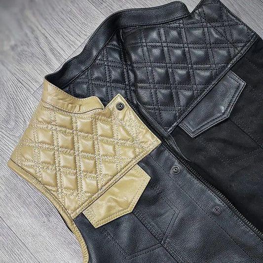 "Reversible Refined: Dual-Sided Diamond-Quilted Black Leather Vest" Leathers Crafted