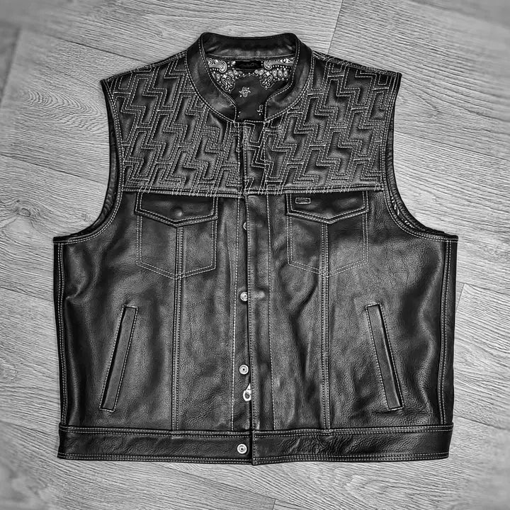 "Black Leather Perfection: The Essential Biker Vest" Leathers Crafted