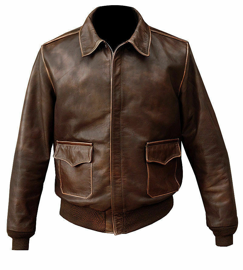 Men Brown Vintage Style Bomber Jacket Leathers Crafted