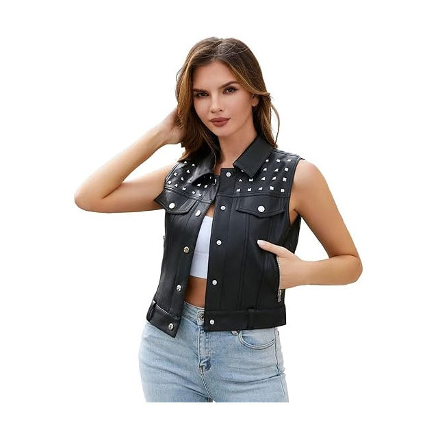 Women's Black Toscana Shearling Leather Vest Leathers Crafted