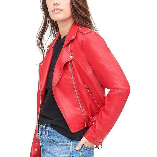 Belted Rider Red Jacket for Women Leathers Crafted