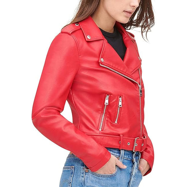Belted Rider Red Jacket for Women Leathers Crafted