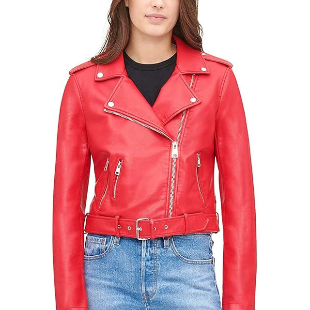Belted Rider Red Jacket for Women Leathers Crafted