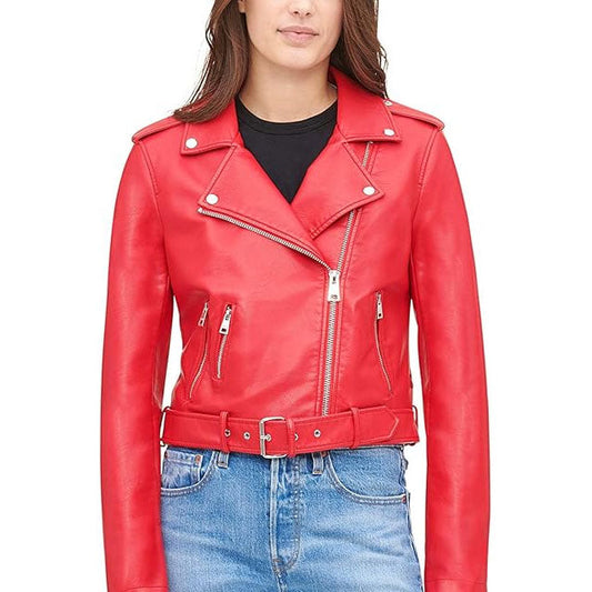 Belted Rider Red Jacket for Women Leathers Crafted