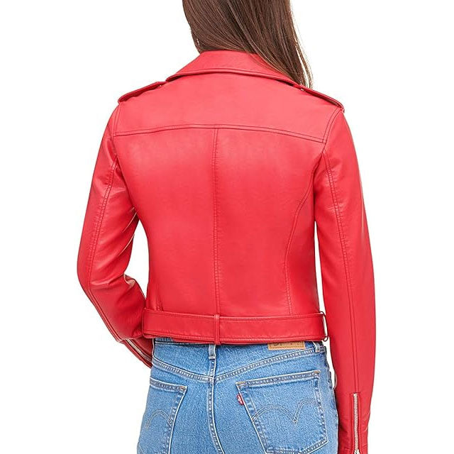 Belted Rider Red Jacket for Women Leathers Crafted