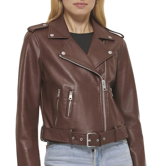 Belted Rider Brown Jacket for Women Leathers Crafted