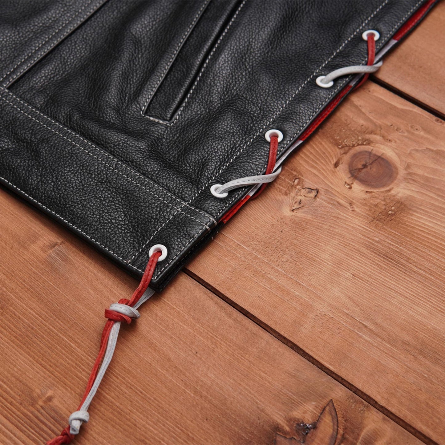 Stylish Diamond Quilted Black Leather Vest Featuring Double Stitching and Flag Liner Leathers Crafted