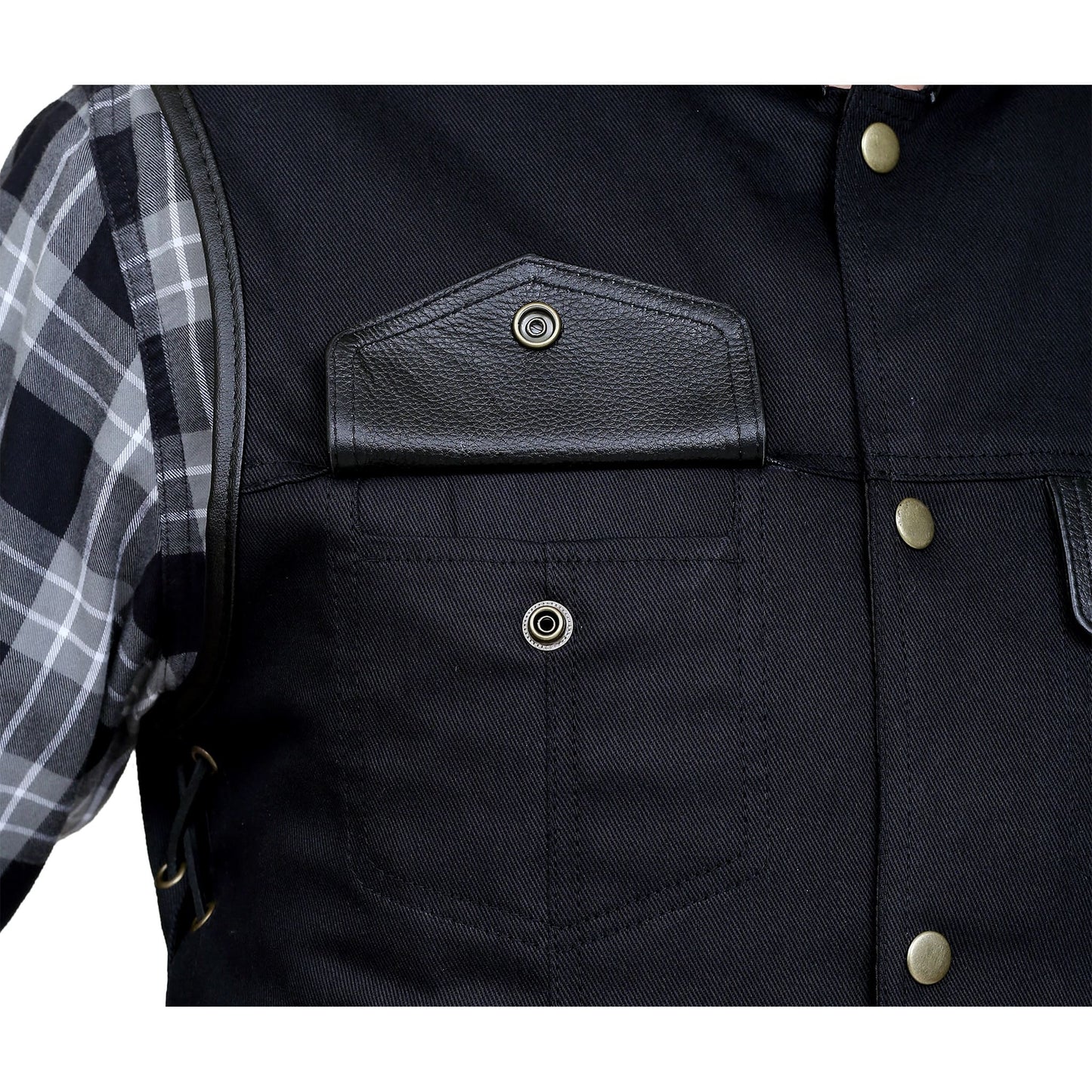 Leather House Men's SOA Trim Denim Vest with Side Laces Leathers Crafted