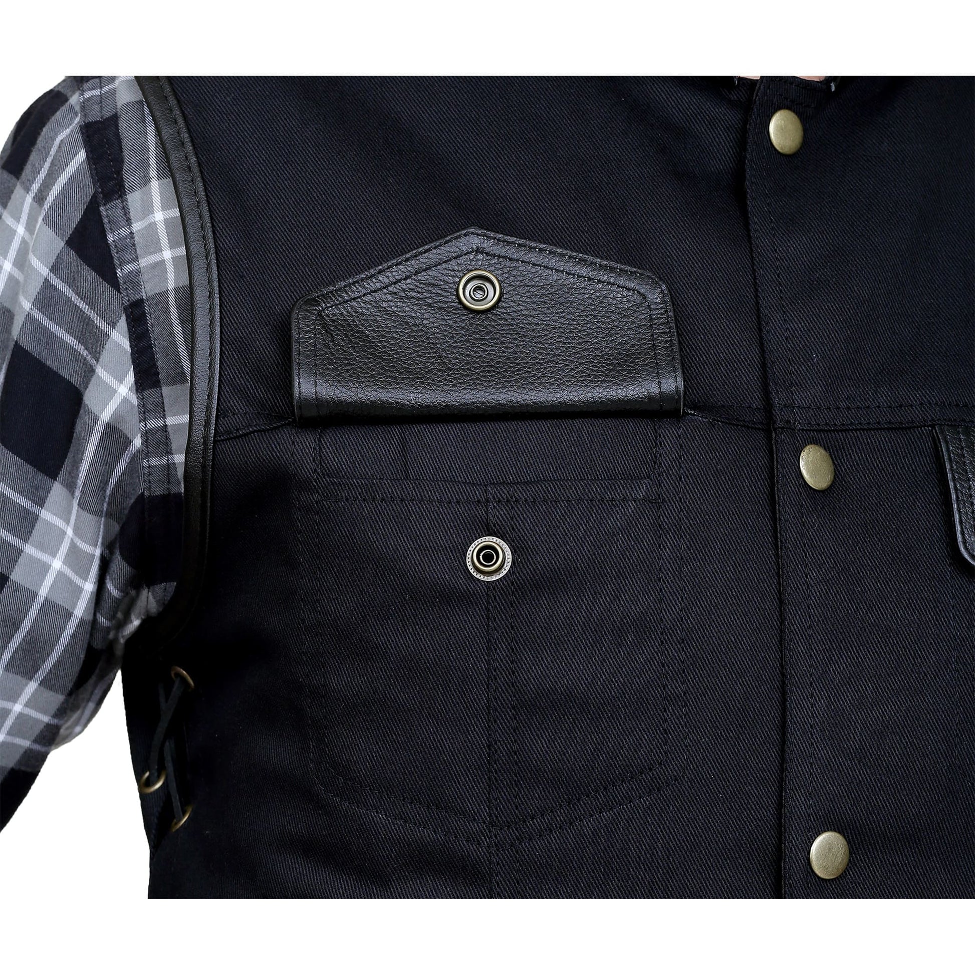 Leather House Men's SOA Trim Denim Vest with Side Laces Leathers Crafted