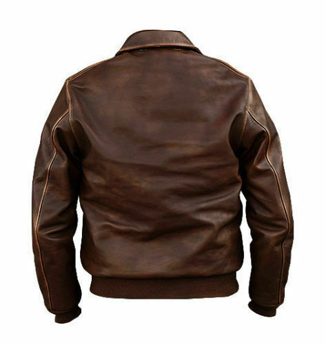 Men Brown Vintage Style Bomber Jacket Leathers Crafted