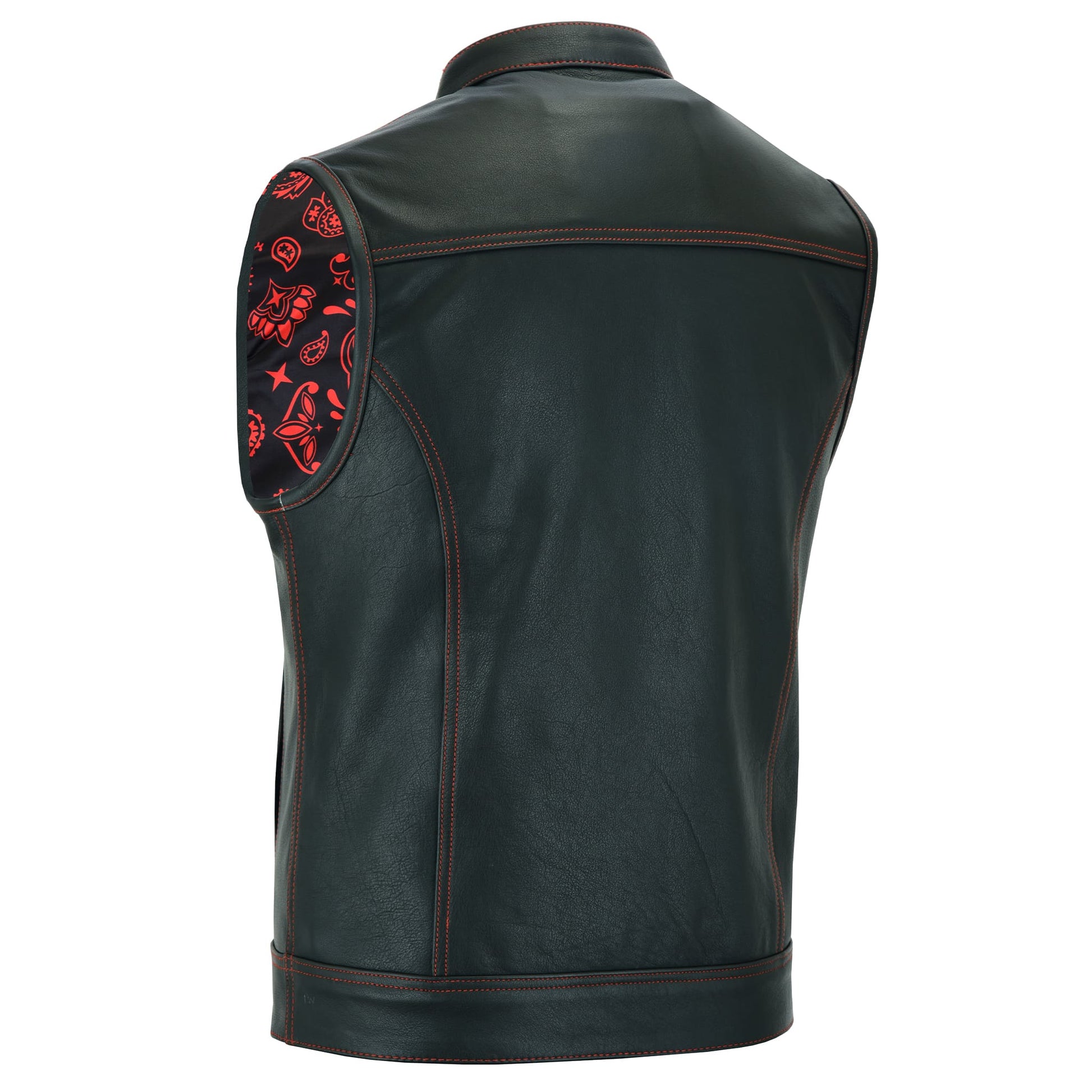 Men’s Black Leather Biker vest with Paisley Liner / Motorcycle Vest Leathers Crafted