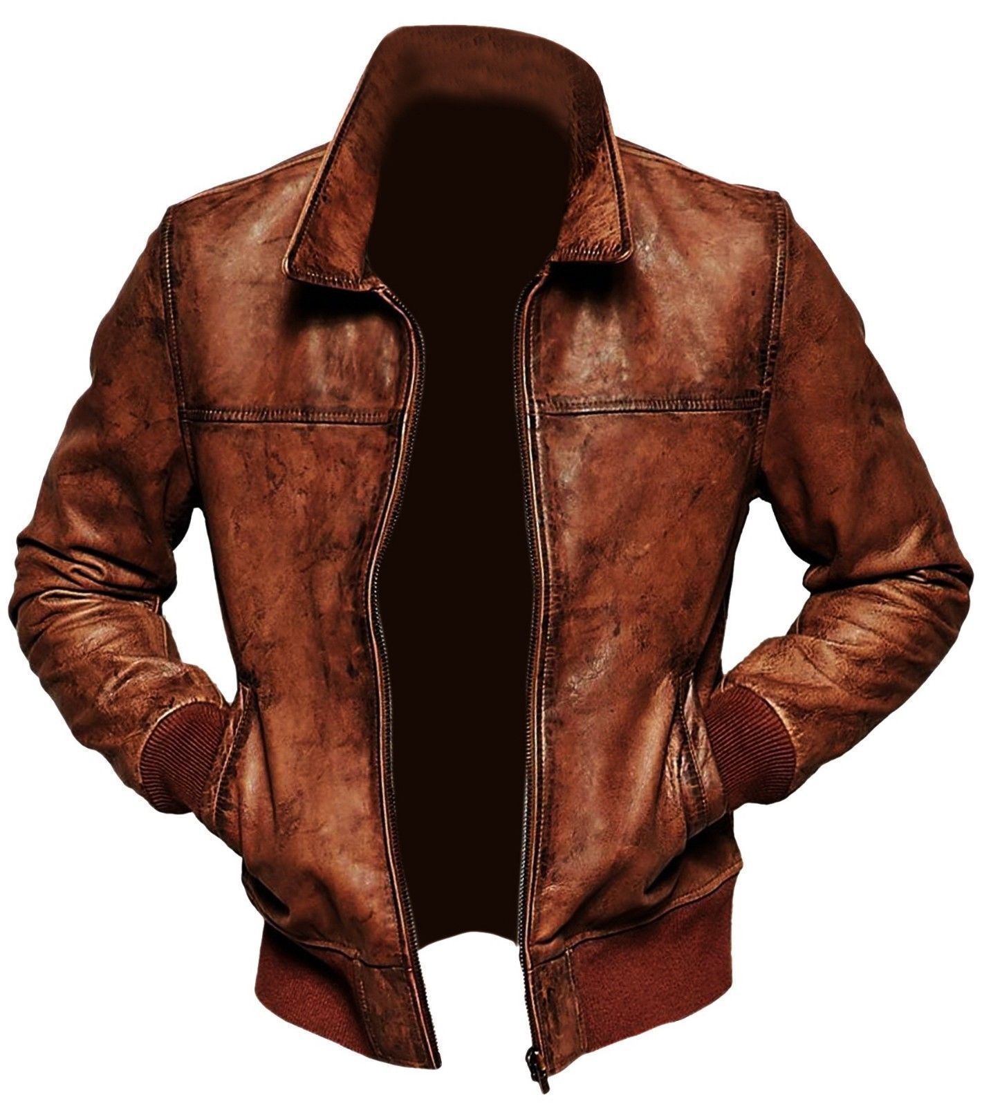 Vintage Dark Brown Leather Biker Jacket Leathers Crafted