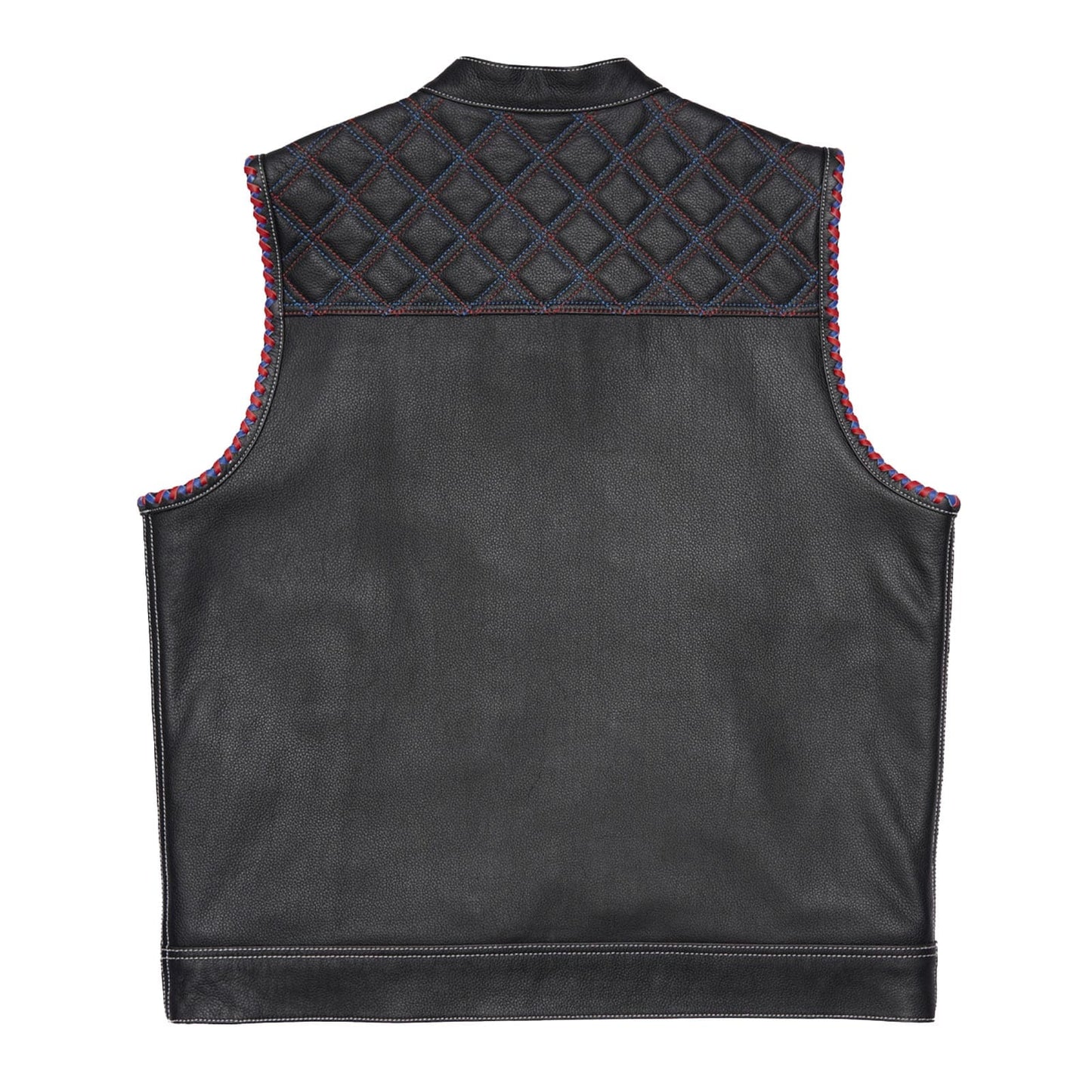Double-Stitched Black Leather Vest Featuring Inner Flag Design Leathers Crafted