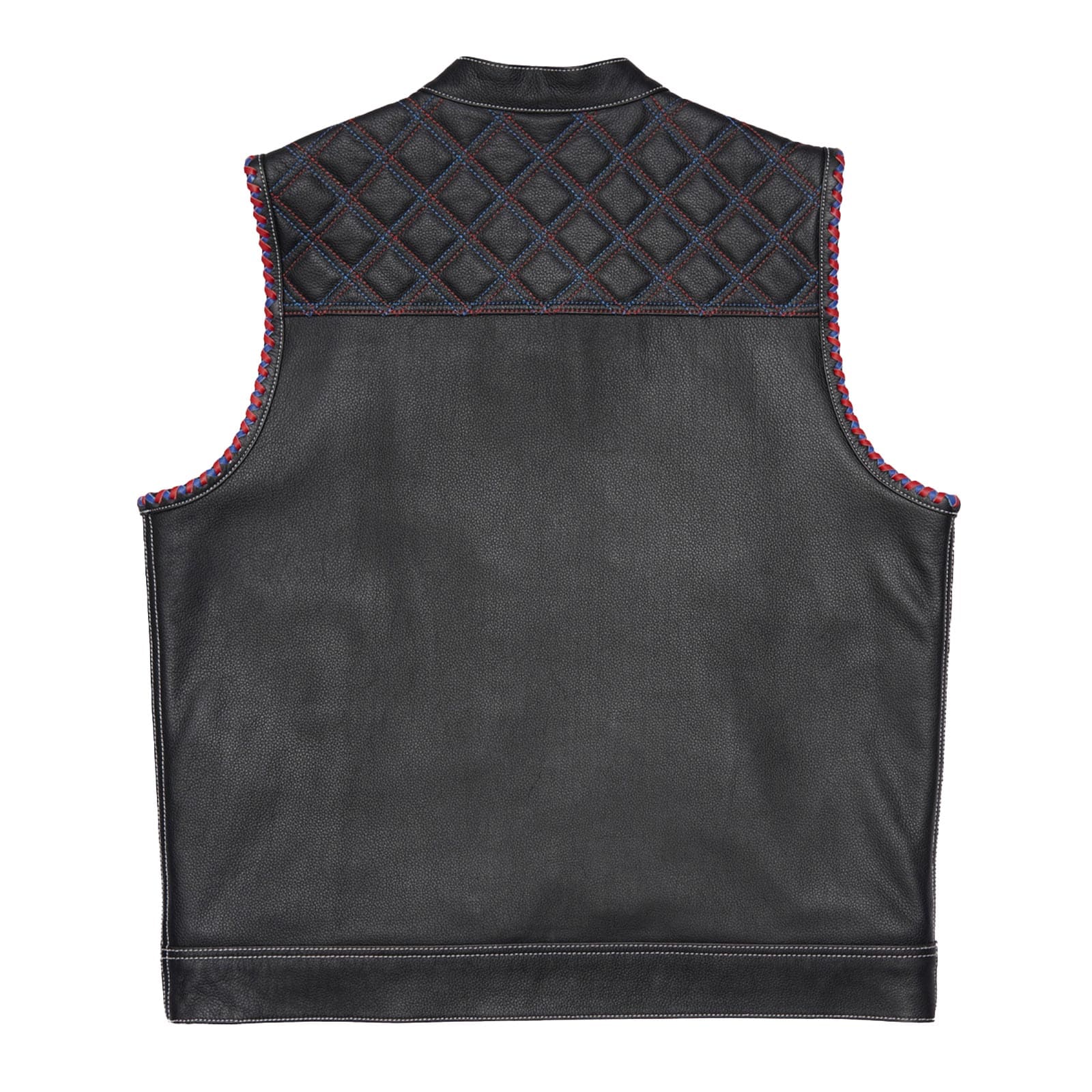 Double-Stitched Black Leather Vest Featuring Inner Flag Design Leathers Crafted