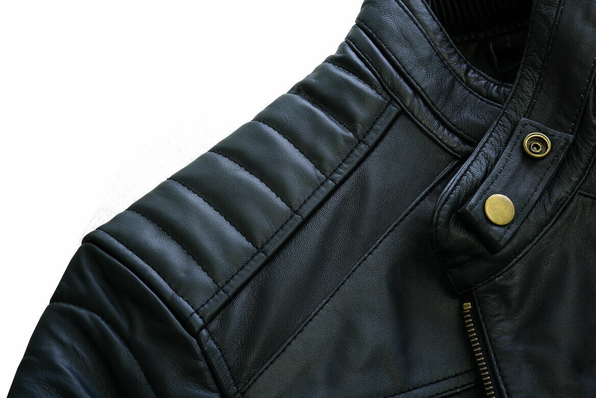 Black Leather Biker Jacket With Shoulder Panel Leathers Crafted