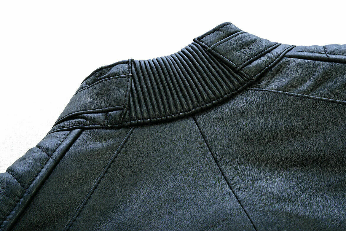 Black Leather Biker Jacket With Shoulder Panel Leathers Crafted