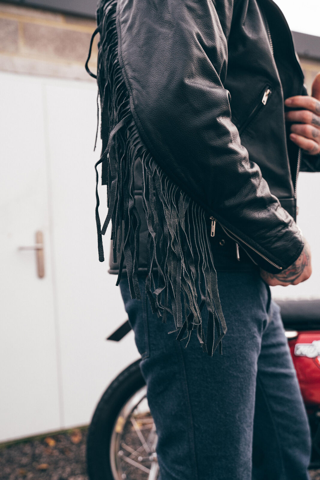 Classic Black Leather Biker Jacket with Fringe Accents Leathers Crafted
