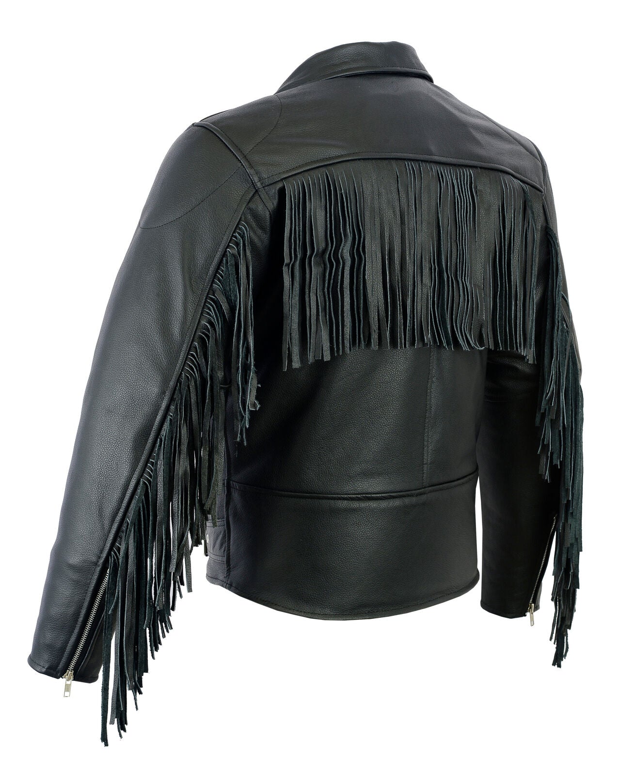 Classic Black Leather Biker Jacket with Fringe Accents Leathers Crafted