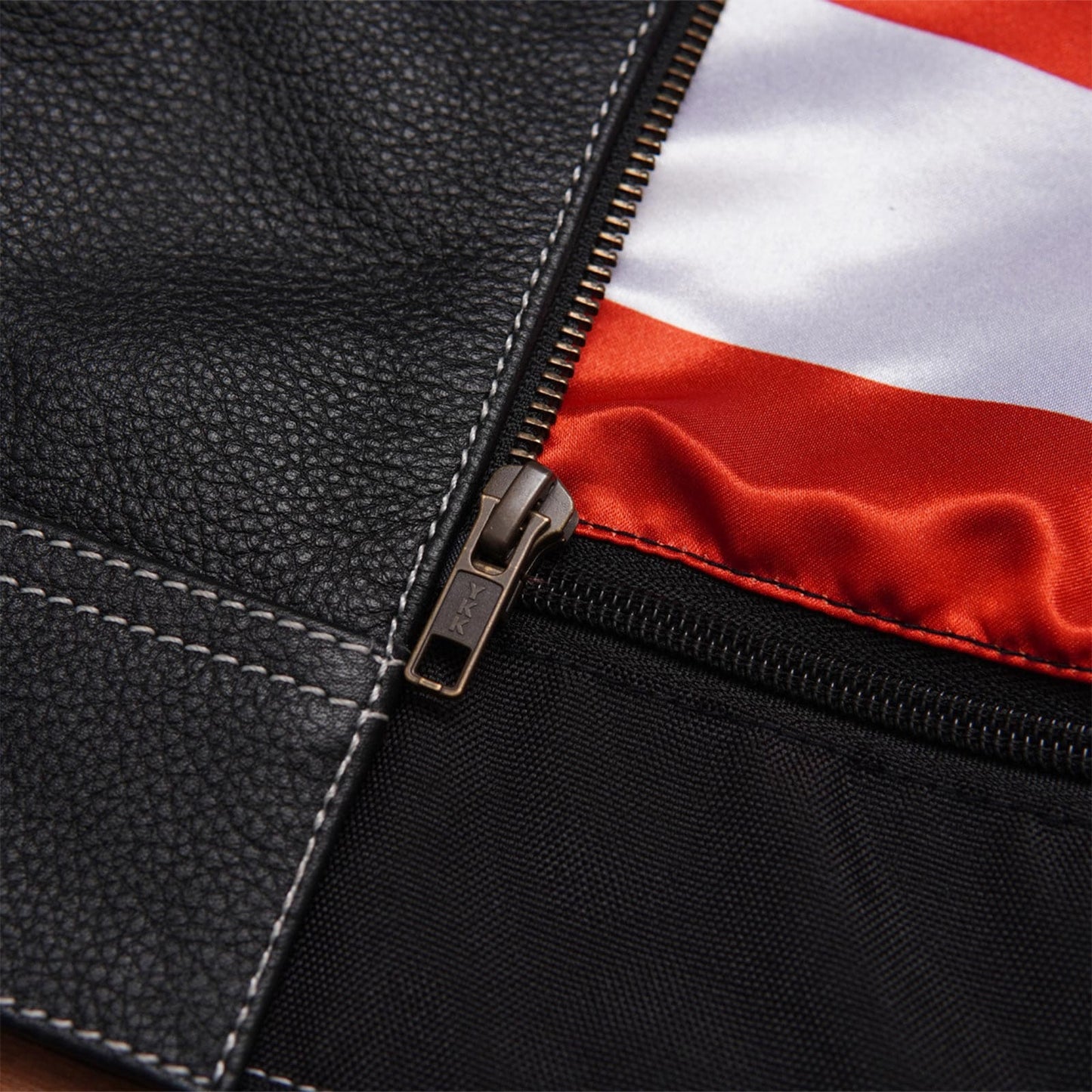 Double-Stitched Black Leather Vest Featuring Inner Flag Design Leathers Crafted